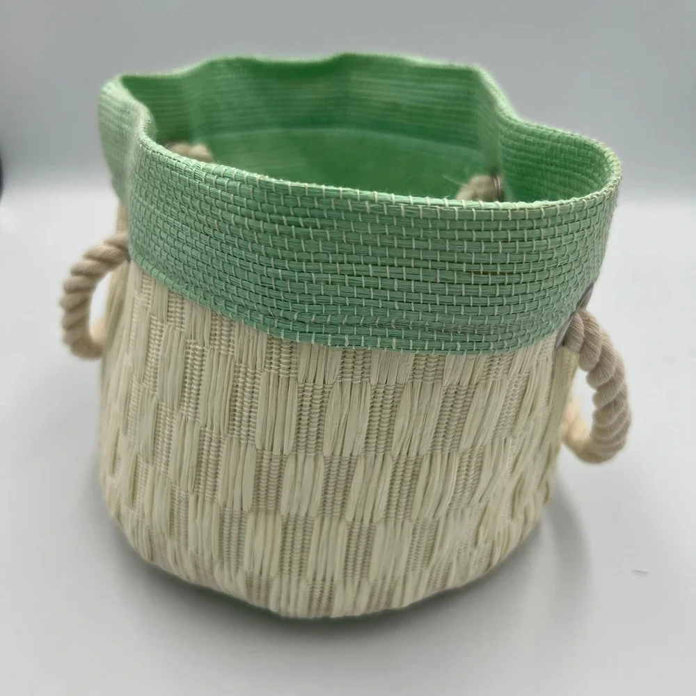 Woven Bucket Bag Kids One Size Mint Green Cream NWOT Nautical